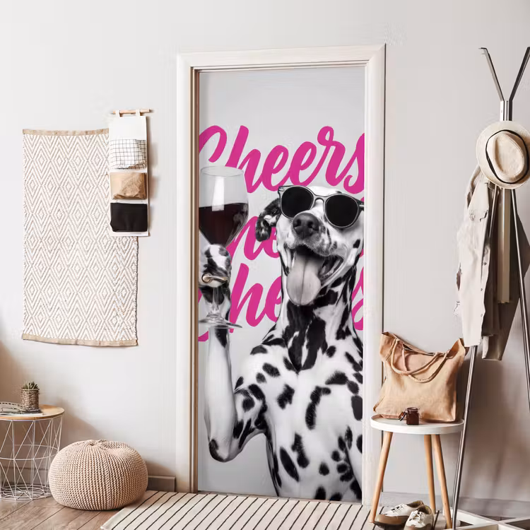 Deursticker - Cheers - Hond - Roze - Wijn — 8