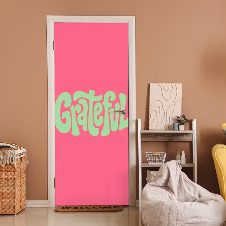 Deursticker - Grateful - Groen - Grafisch - Vloeiend — 2