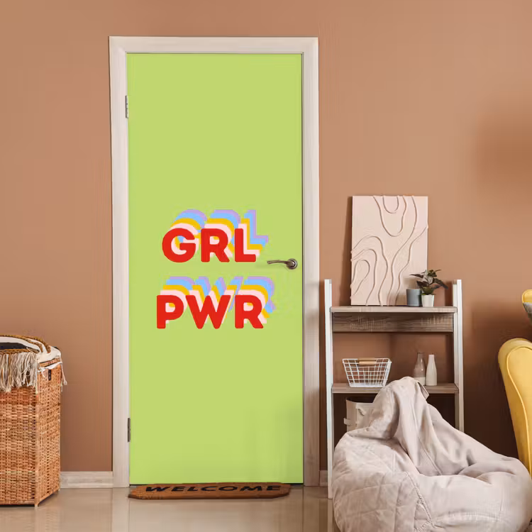 Deursticker - Grl pwr - Groen - Rood - 3D — 2