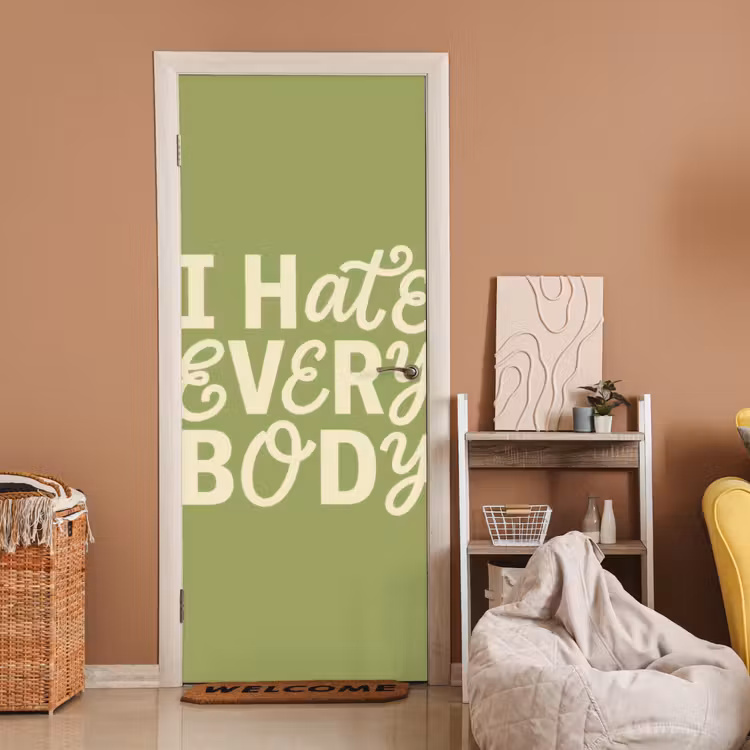 Deursticker - I hate everybody - Groen - Retro — 2