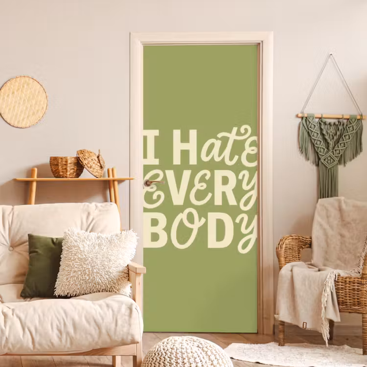 Deursticker - I hate everybody - Groen - Retro — 4
