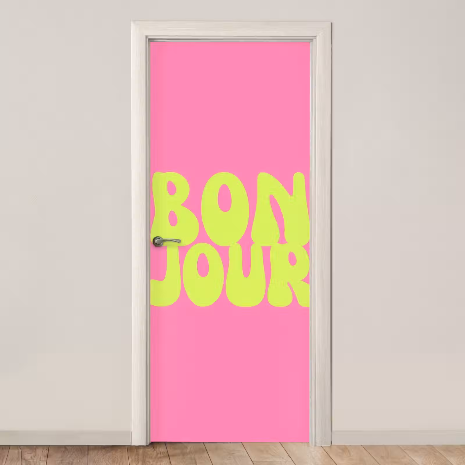Deursticker - Bonjour - Roze - Fel groen — 1