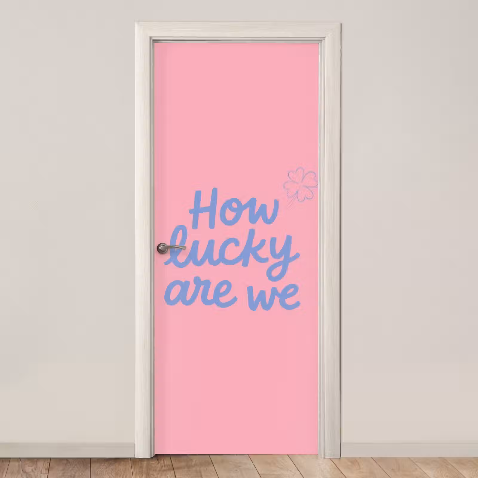 Deursticker - How lucky are we - Klavervier - Roze - Blauw — 1
