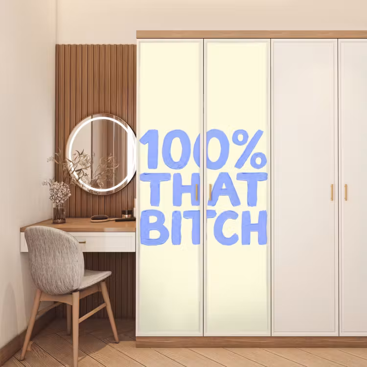 Deursticker - 100% that bitch - Blauw - Wit — 5