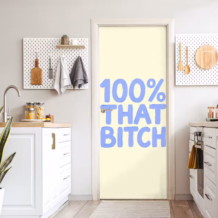 Deursticker - 100% that bitch - Blauw - Wit — 7