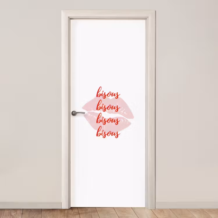 Deursticker - Bisous - Lip - Wit - Rood — 1
