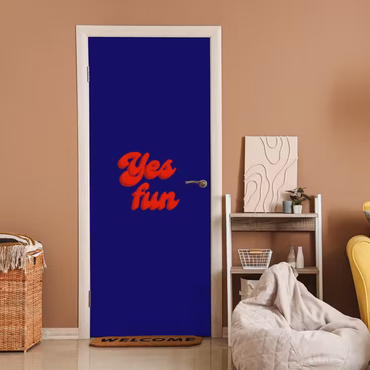 Deursticker - Blauw - Rood - Yes fun - 3D — 2