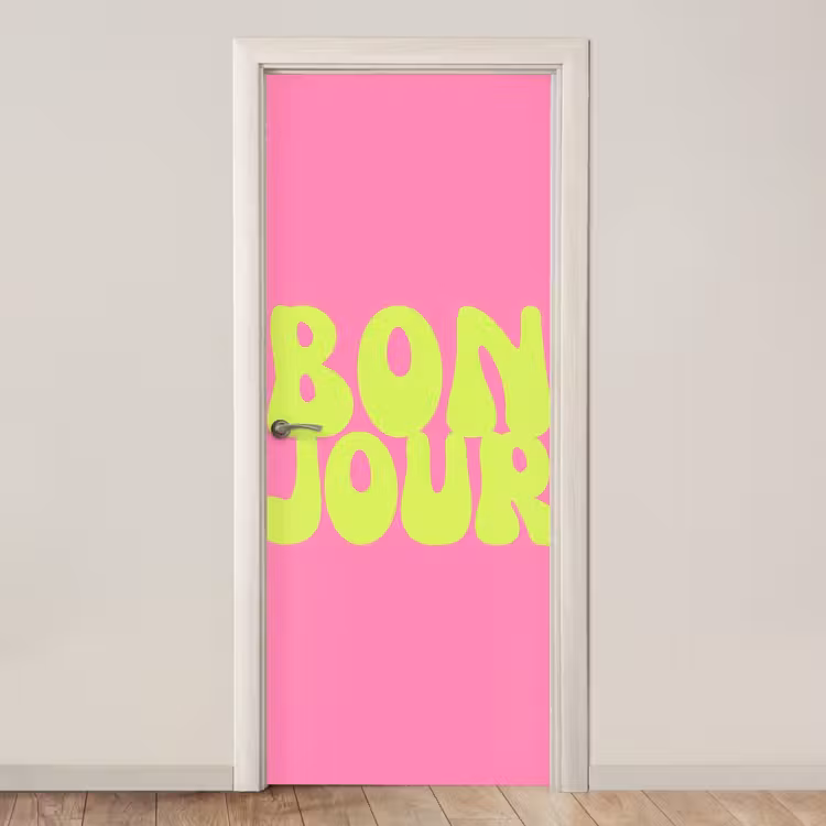 Deursticker - Bonjour - Roze - Fel groen — 1