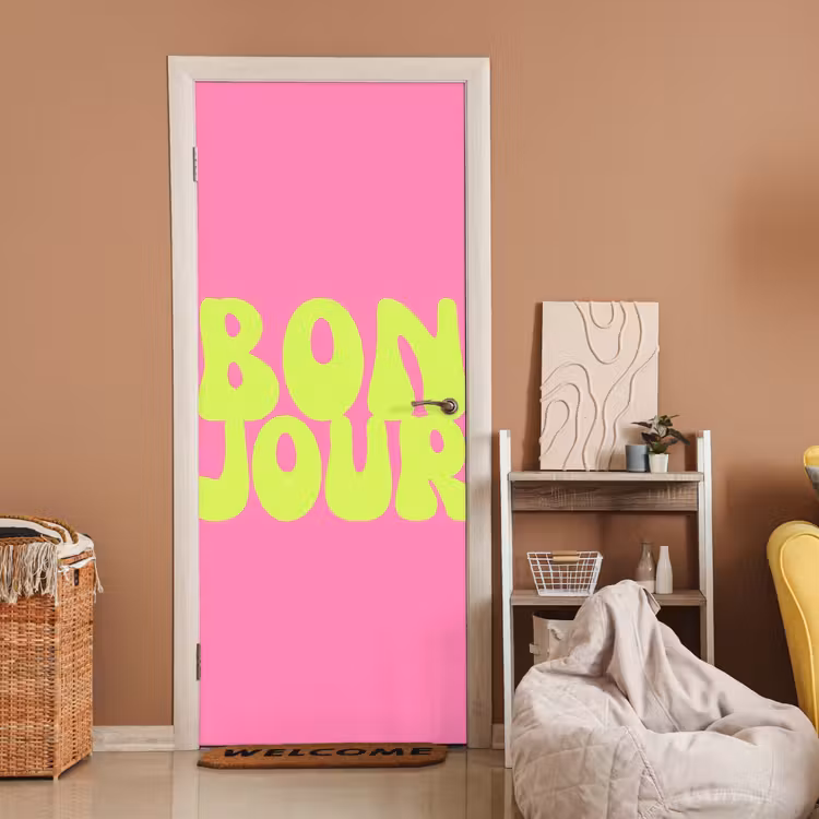 Deursticker - Bonjour - Roze - Fel groen — 2