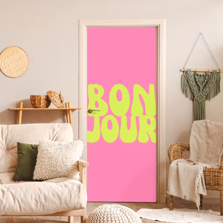 Deursticker - Bonjour - Roze - Fel groen — 4