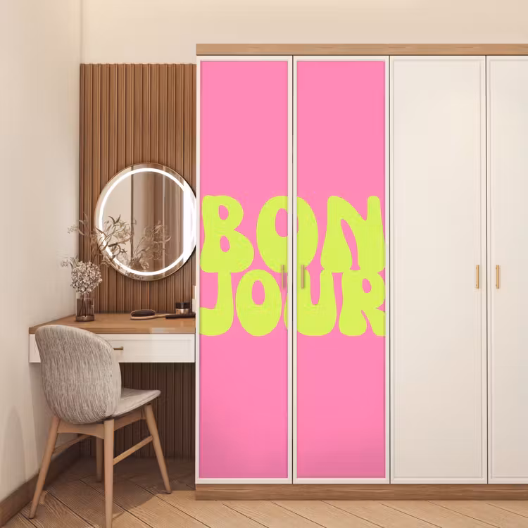 Deursticker - Bonjour - Roze - Fel groen — 5