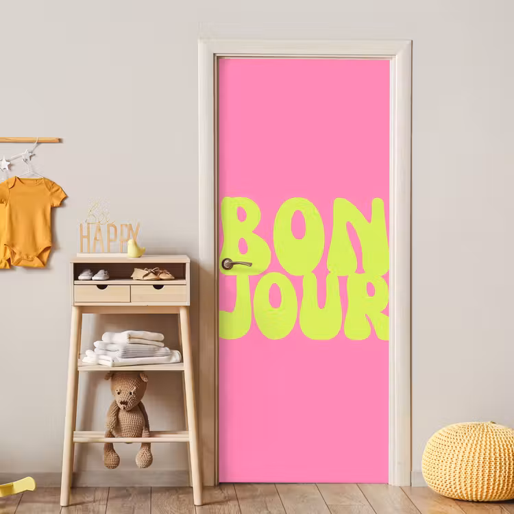 Deursticker - Bonjour - Roze - Fel groen — 6