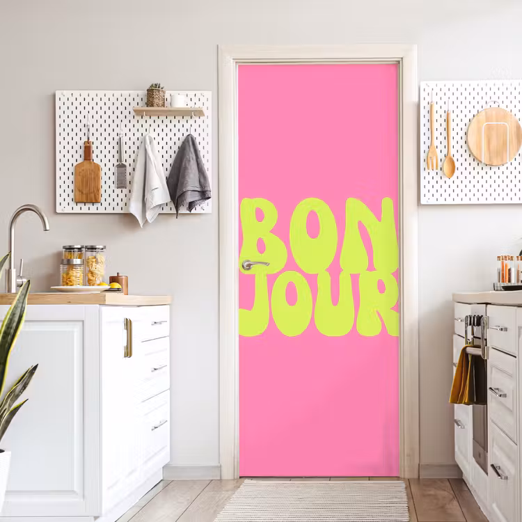 Deursticker - Bonjour - Roze - Fel groen — 7