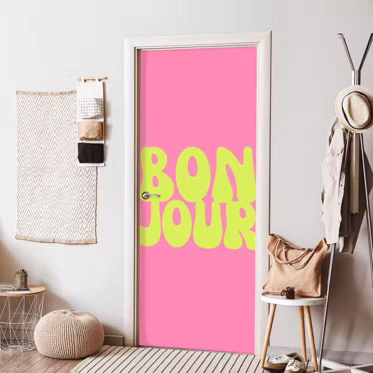 Deursticker - Bonjour - Roze - Fel groen — 8