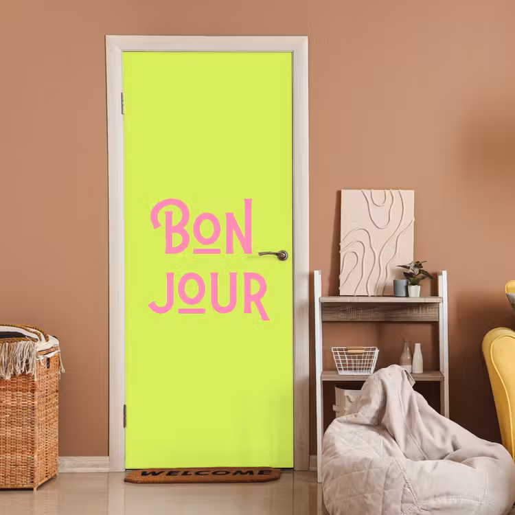 Deursticker - Groen - Roze bonjour - art-deco — 2
