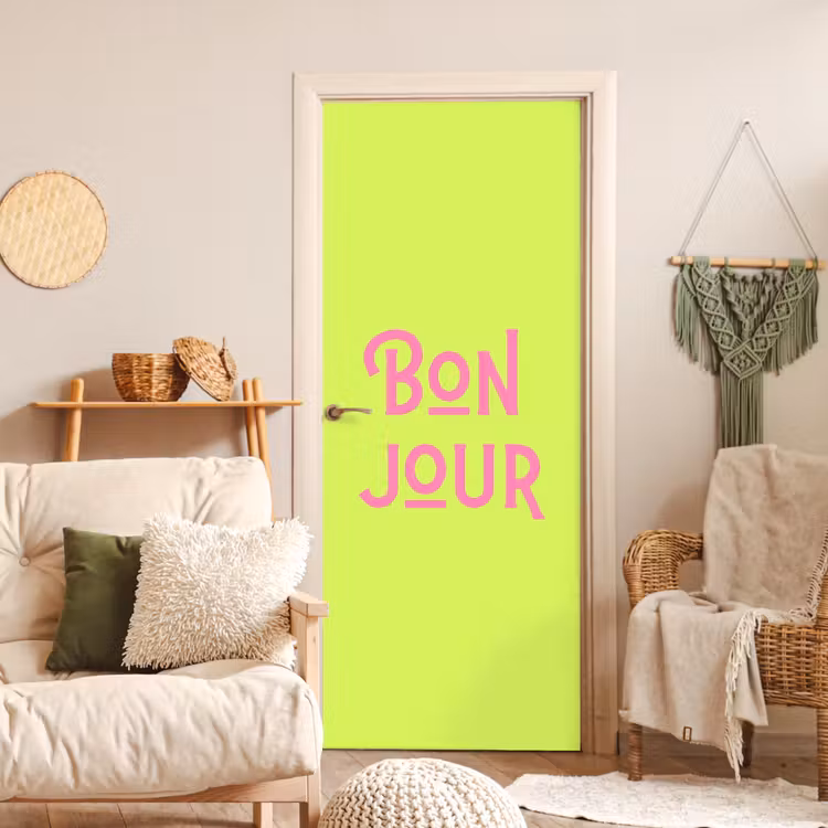 Deursticker - Groen - Roze bonjour - art-deco — 4
