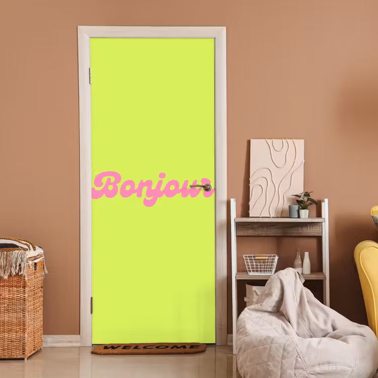Deursticker - Groen - Roze bonjour - Retro — 2