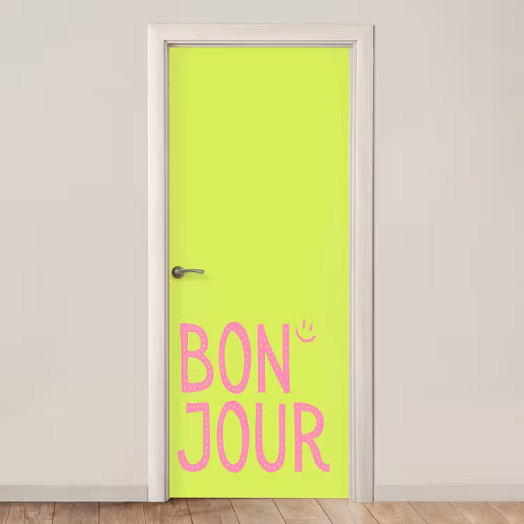Deursticker - Groen - Smiley - Bonjour - Roze — 1