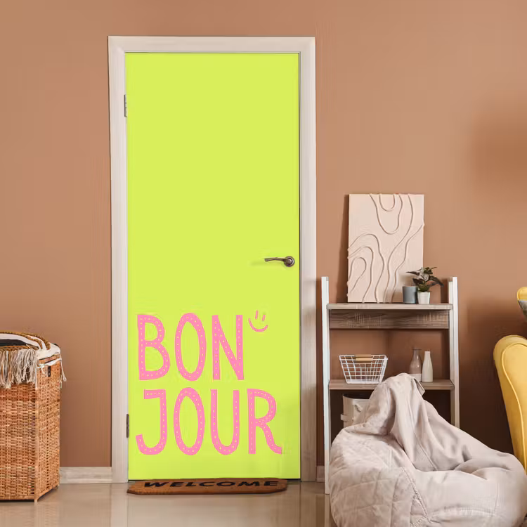 Deursticker - Groen - Smiley - Bonjour - Roze — 2