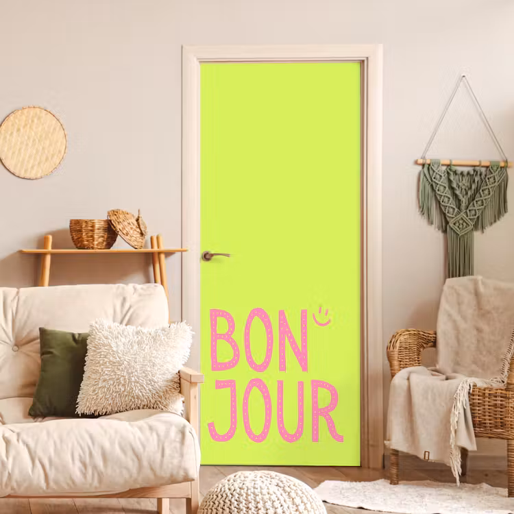 Deursticker - Groen - Smiley - Bonjour - Roze — 4