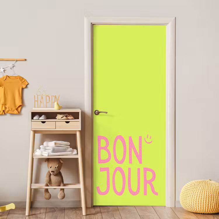 Deursticker - Groen - Smiley - Bonjour - Roze — 6