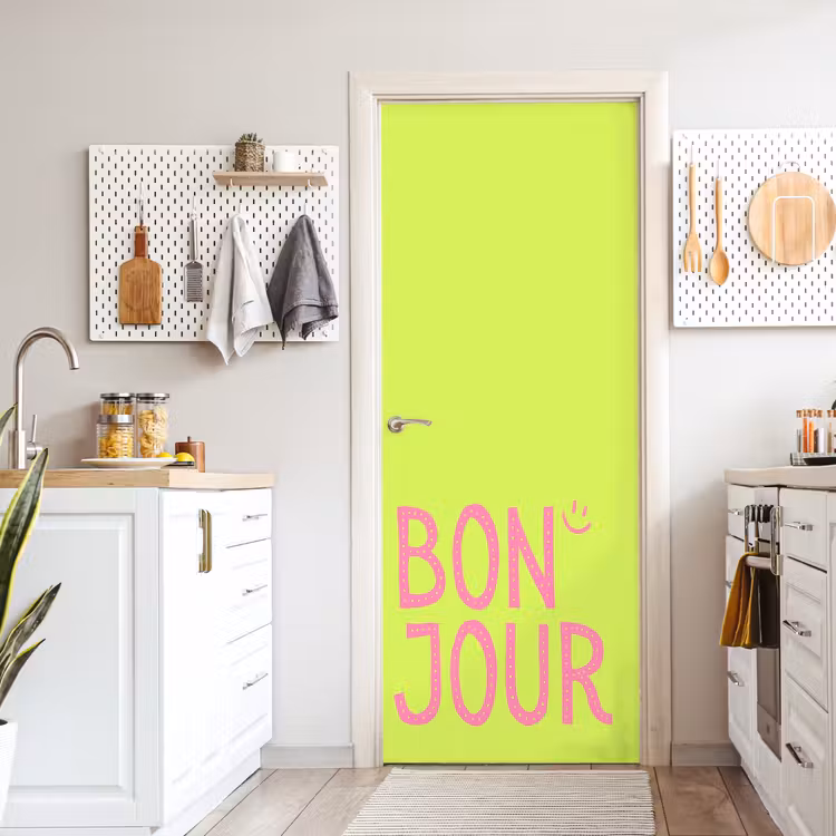 Deursticker - Groen - Smiley - Bonjour - Roze — 7
