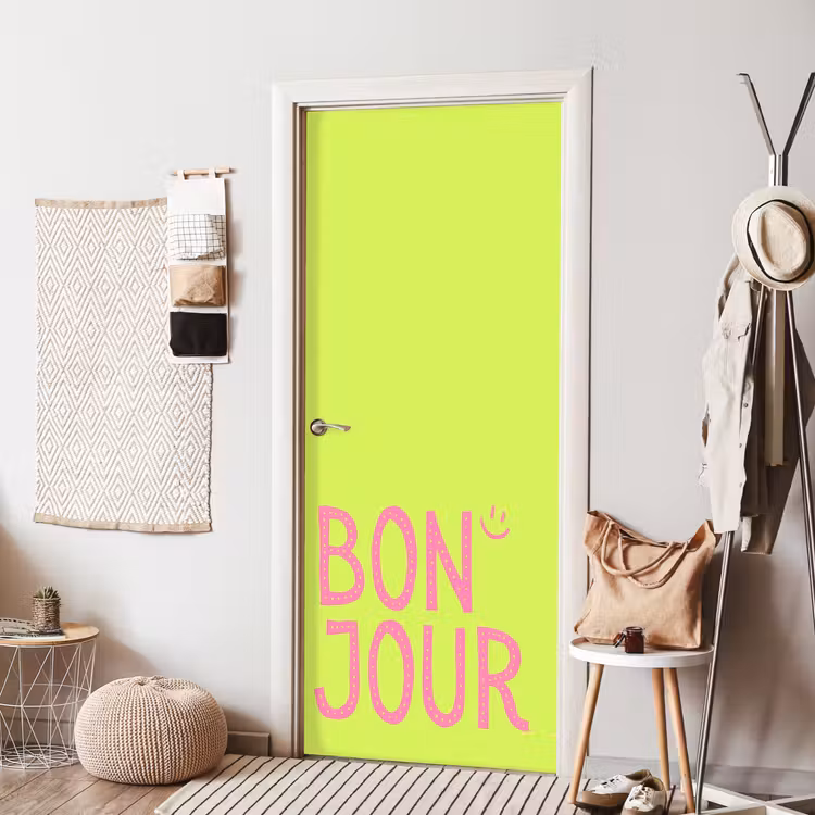 Deursticker - Groen - Smiley - Bonjour - Roze — 8