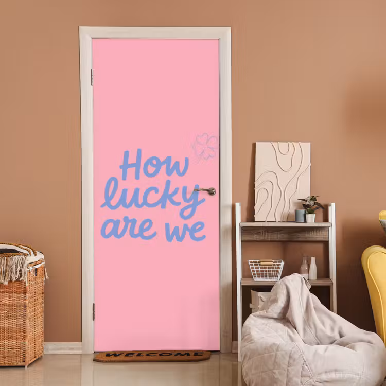 Deursticker - How lucky are we - Klavervier - Roze - Blauw — 2