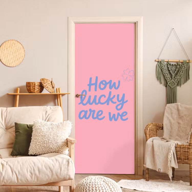 Deursticker - How lucky are we - Klavervier - Roze - Blauw — 4