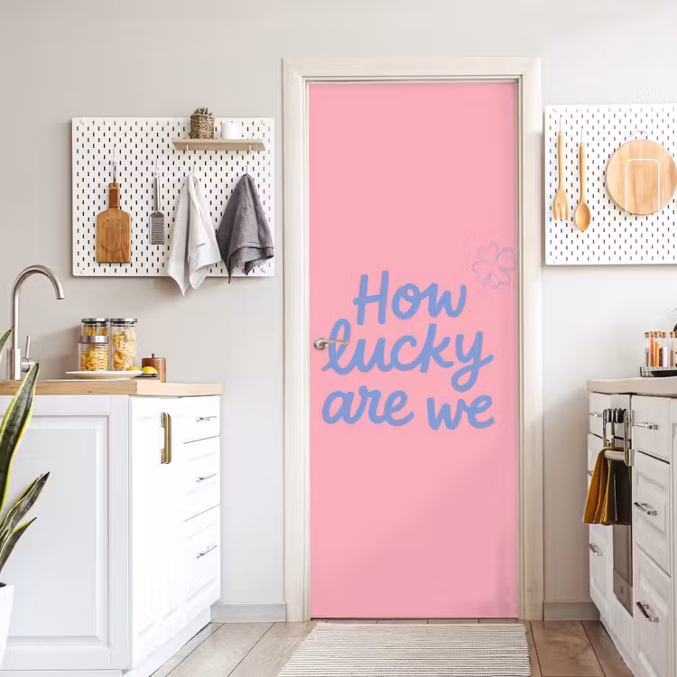 Deursticker - How lucky are we - Klavervier - Roze - Blauw — 7