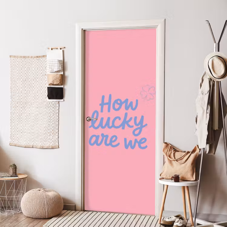 Deursticker - How lucky are we - Klavervier - Roze - Blauw — 8