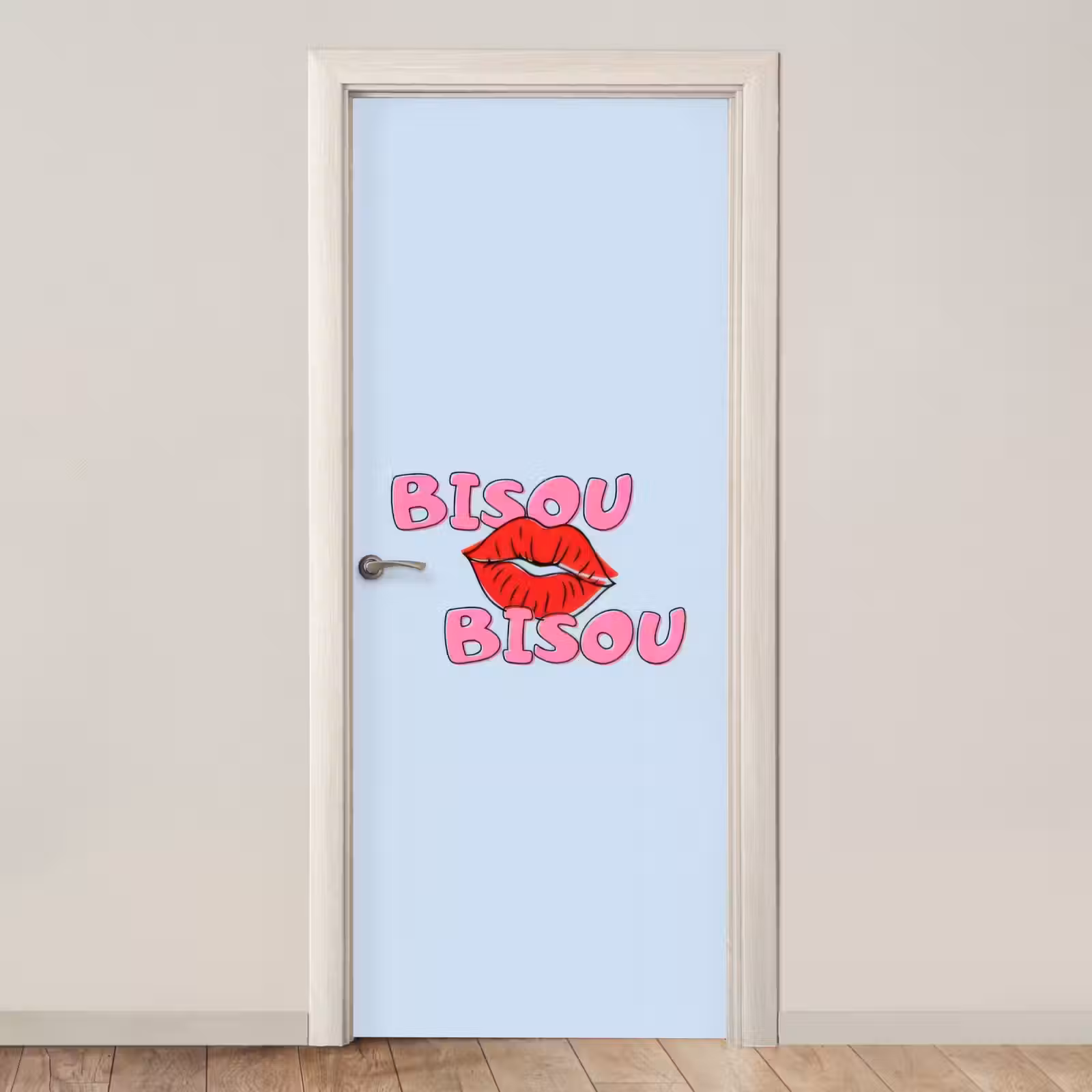 Deursticker - Bisou - Blauw - Roze - Lippen — 1