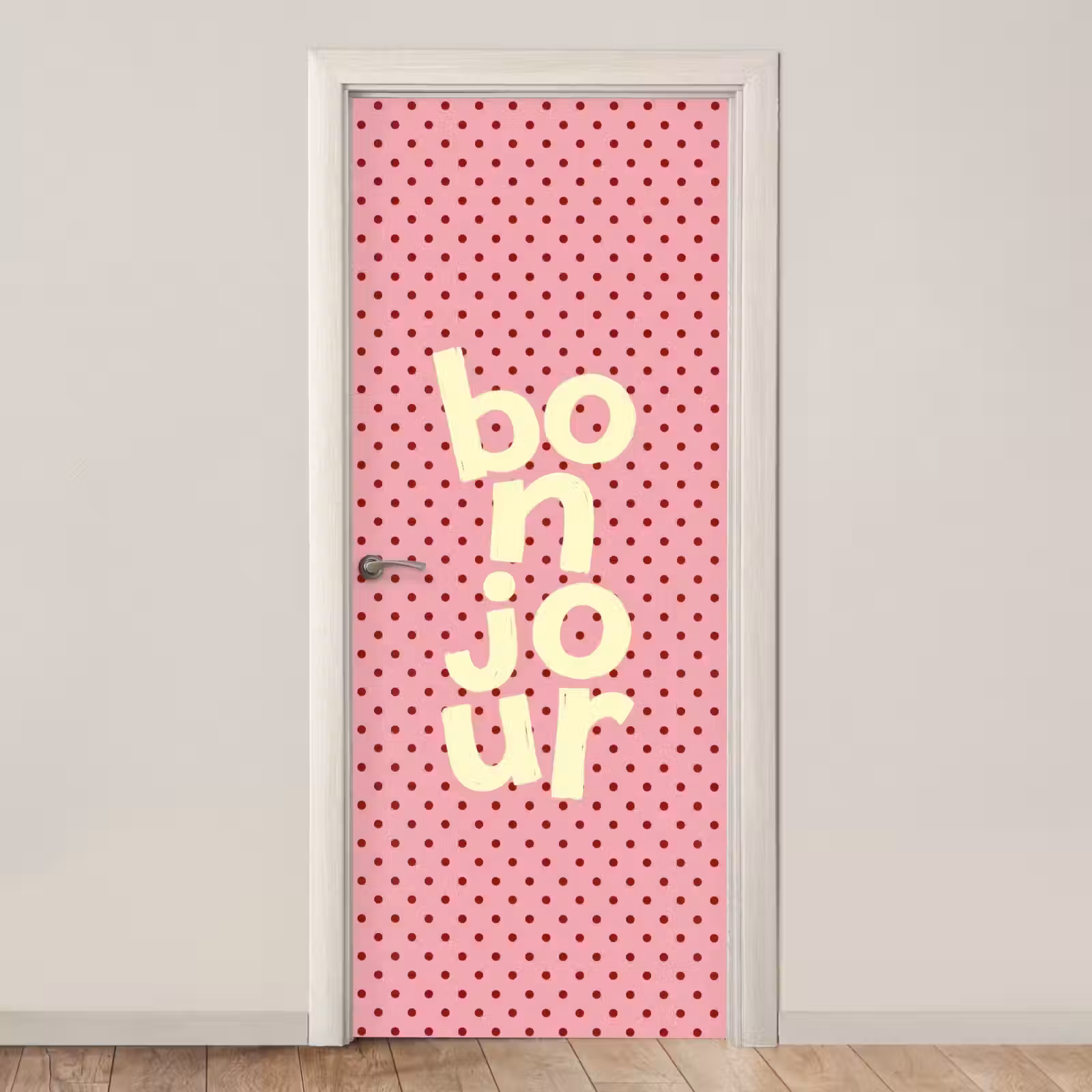 Deursticker - Bonjour - Stippen - Roze- Geel — 1