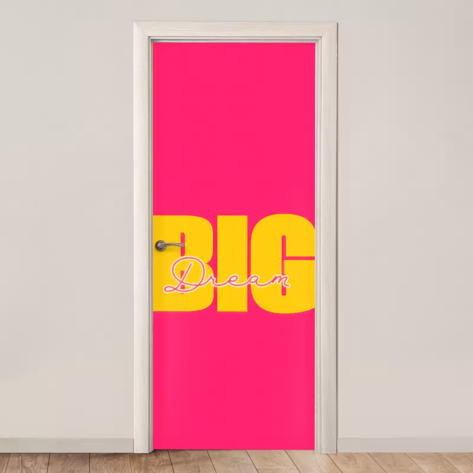 Deursticker - Dream big - Roze - Geel - Minimalistisch — 1