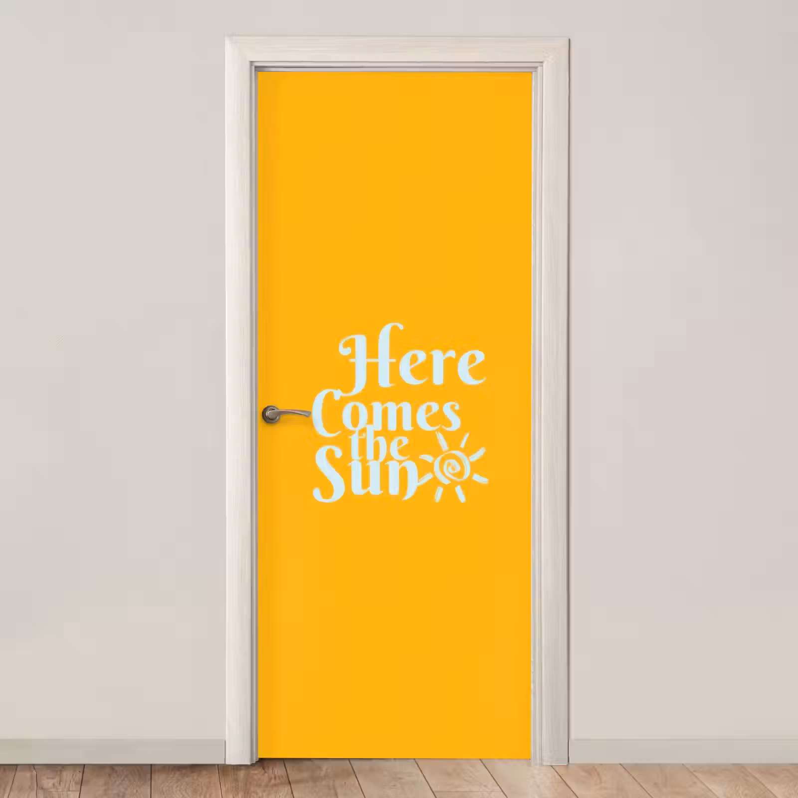 Deursticker - Geel - Blauw - Here comes the sun — 1