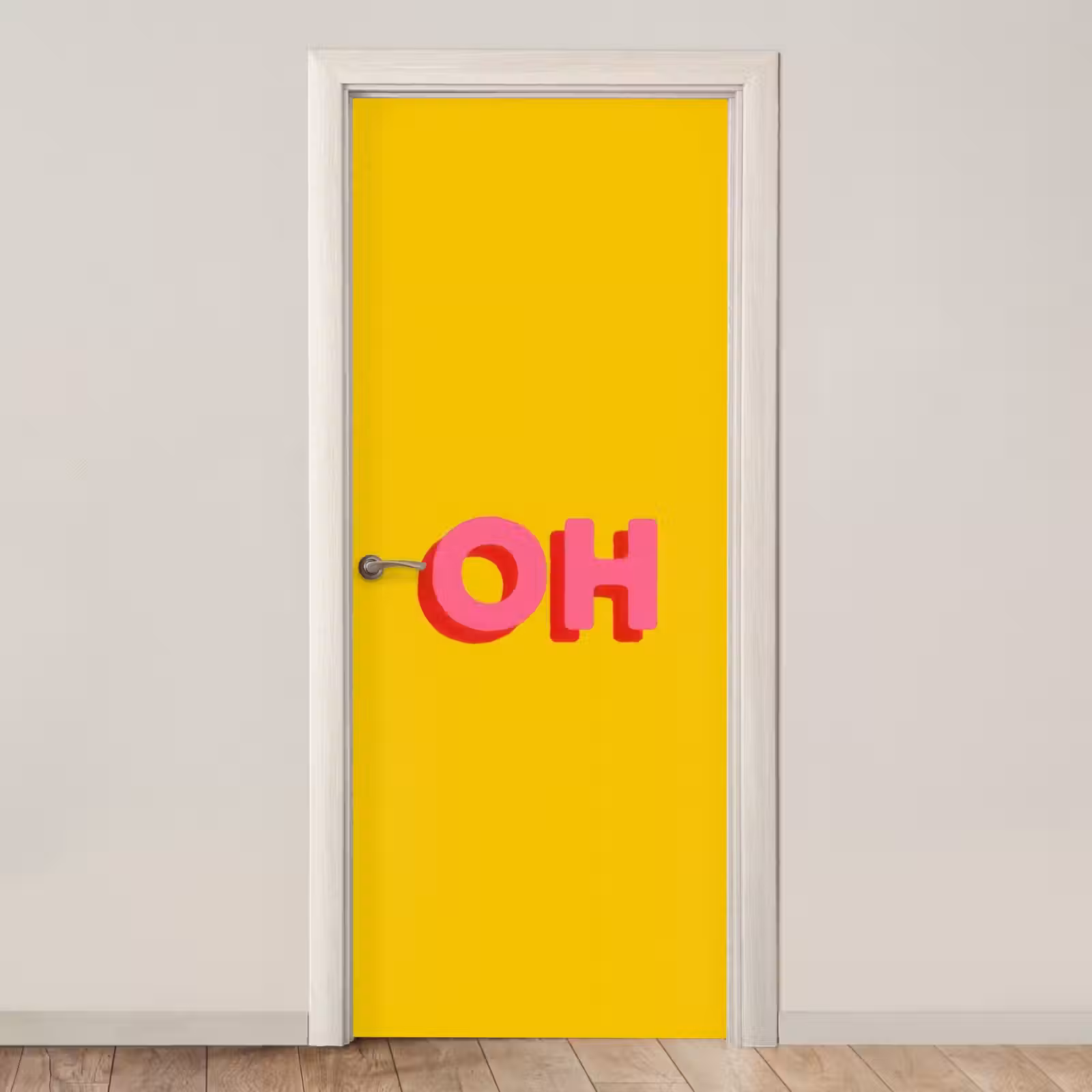 Deursticker - Geel - Roze - Oh - 3D — 1
