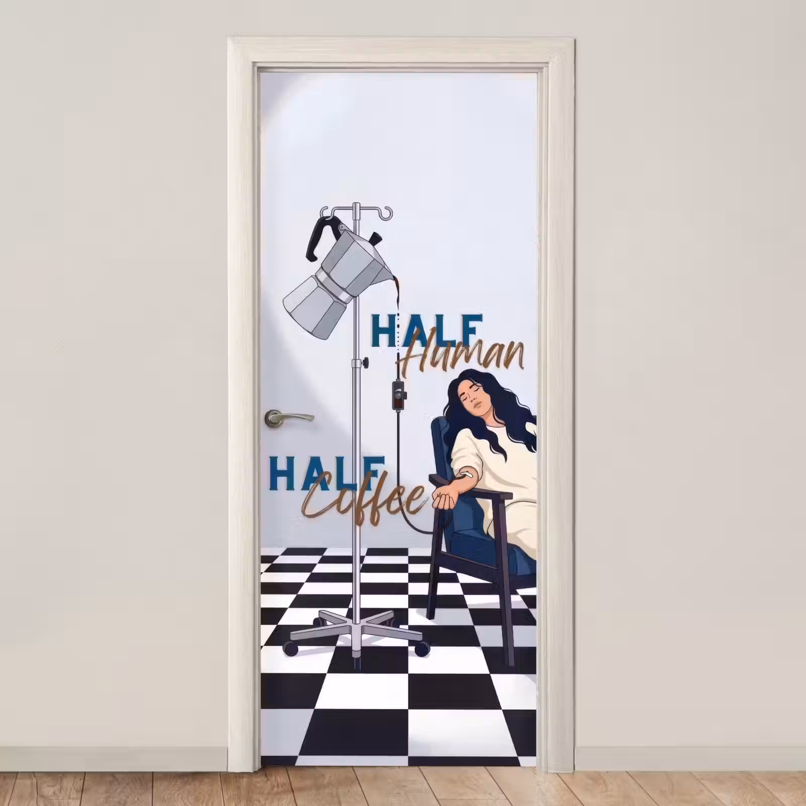 Deursticker - Half human, Half Coffee - Infuus - Koffie — 1