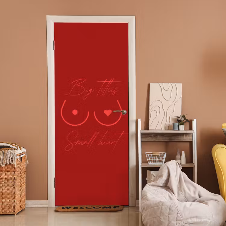 Deursticker - Big titties small heart - Rood - Hart — 2