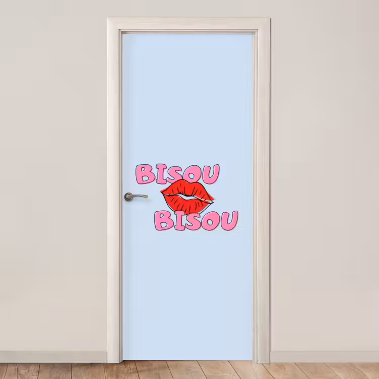 Deursticker - Bisou - Blauw - Roze - Lippen — 1