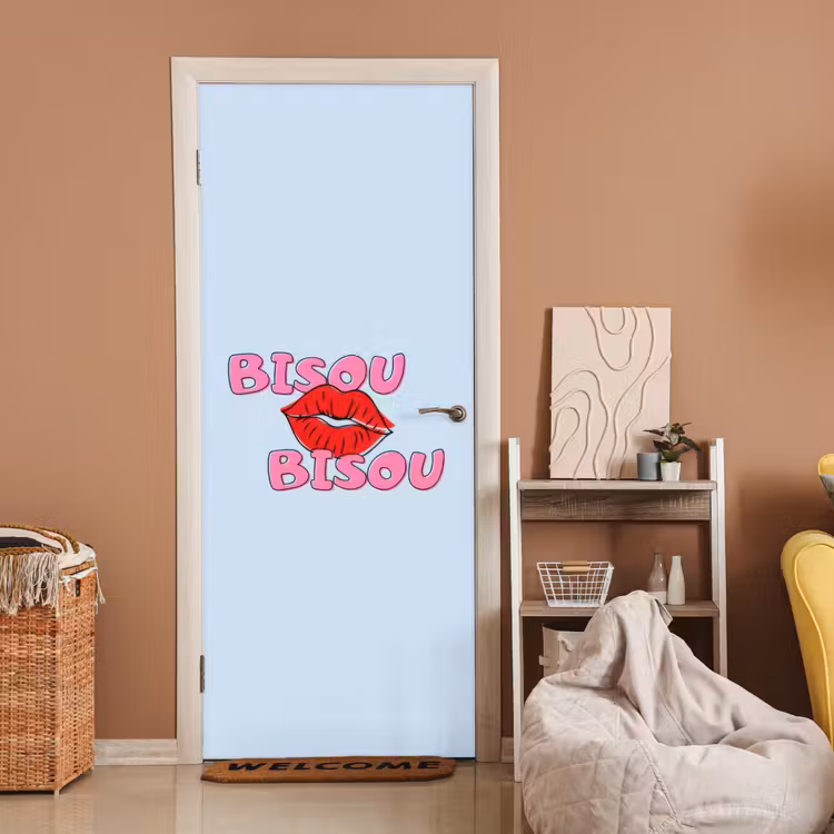 Deursticker - Bisou - Blauw - Roze - Lippen — 2