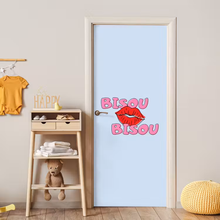 Deursticker - Bisou - Blauw - Roze - Lippen — 6