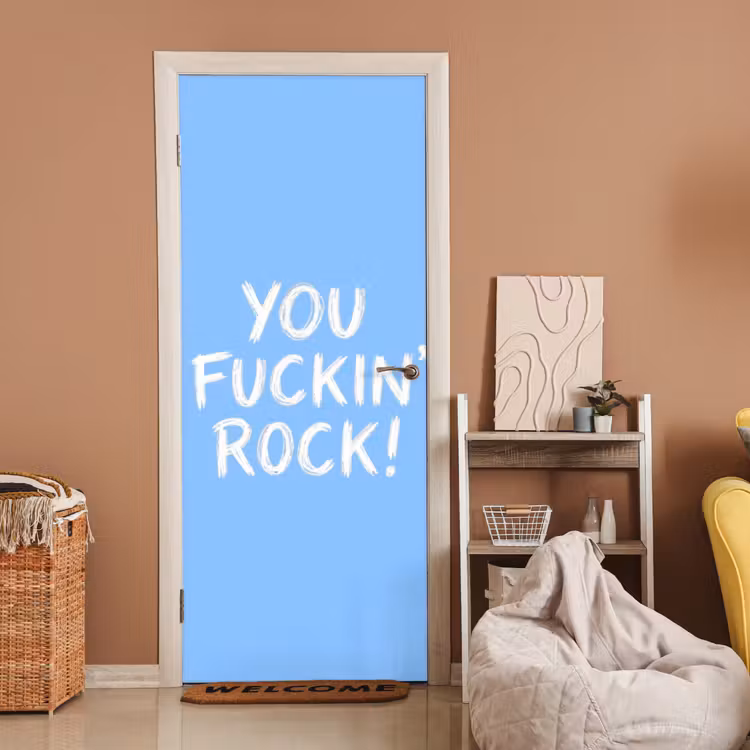 Deursticker - Blauw - Wit - You fuckin rock — 2