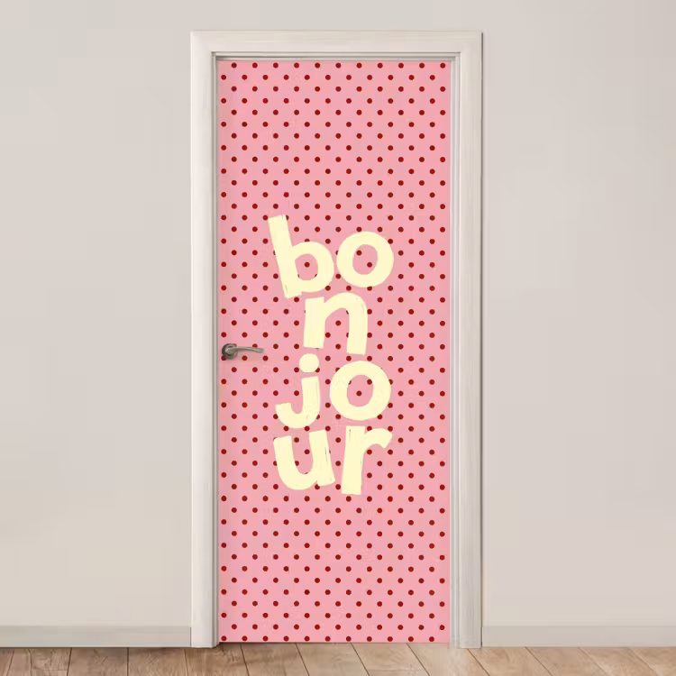 Deursticker - Bonjour - Stippen - Roze- Geel — 1