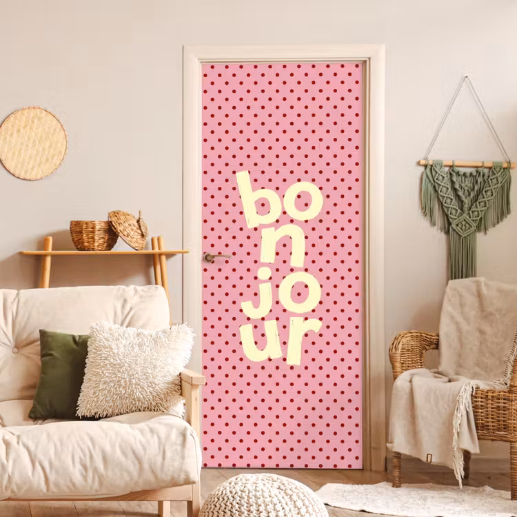 Deursticker - Bonjour - Stippen - Roze- Geel — 4