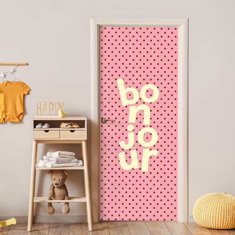 Deursticker - Bonjour - Stippen - Roze- Geel — 6