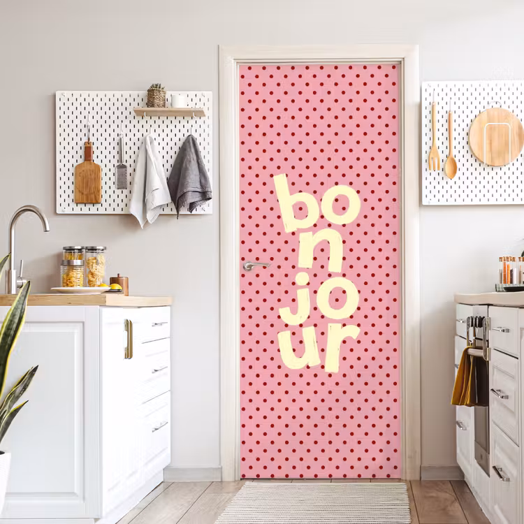 Deursticker - Bonjour - Stippen - Roze- Geel — 7