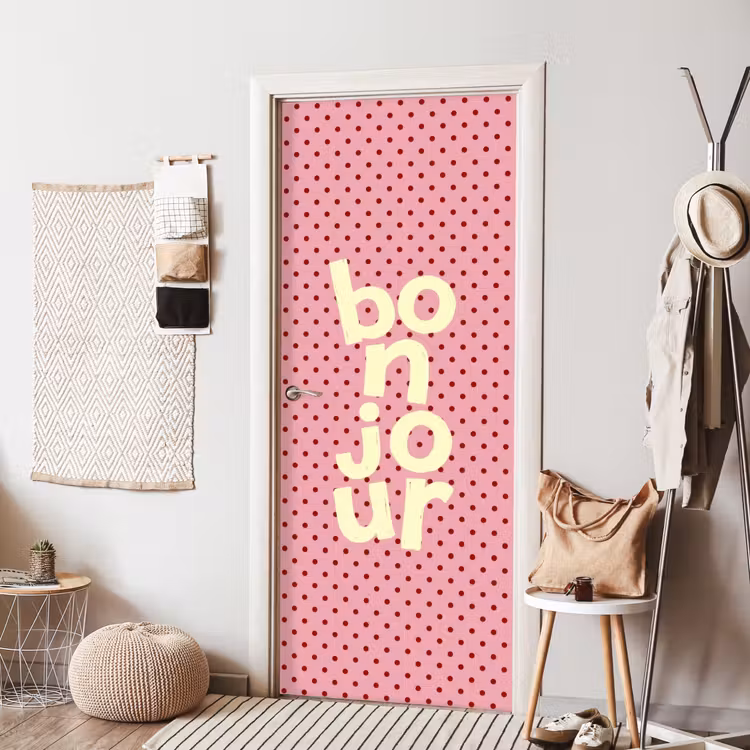 Deursticker - Bonjour - Stippen - Roze- Geel — 8