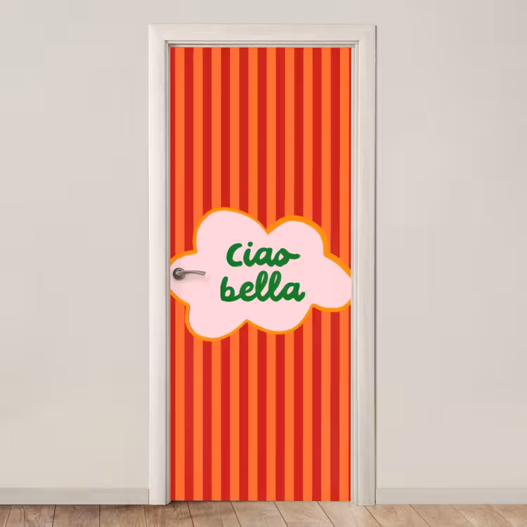 Deursticker - Ciao bella - Tekstwolk - Strepen - Oranje — 1
