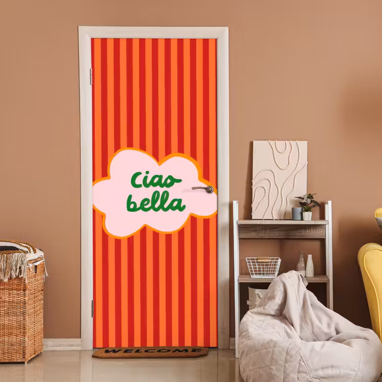 Deursticker - Ciao bella - Tekstwolk - Strepen - Oranje — 2
