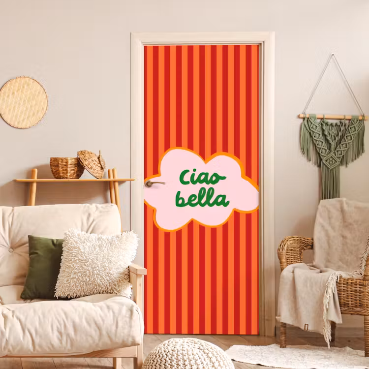 Deursticker - Ciao bella - Tekstwolk - Strepen - Oranje — 4